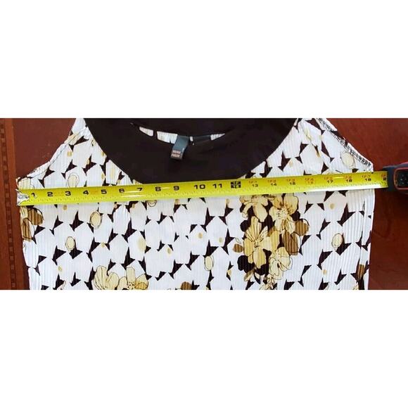 Women's White Brown Yellow Serenade New York Sleeveless Flared Blouse Size XL - Picture 6 of 8